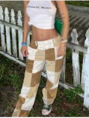 Urban Outfitters Cream and Brown Striped Pants